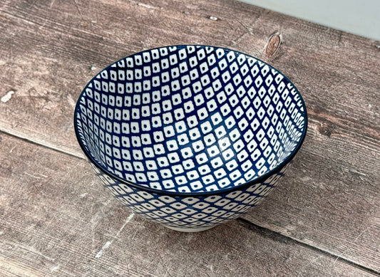 Blue and White Patterned Bowl, 13.5cm