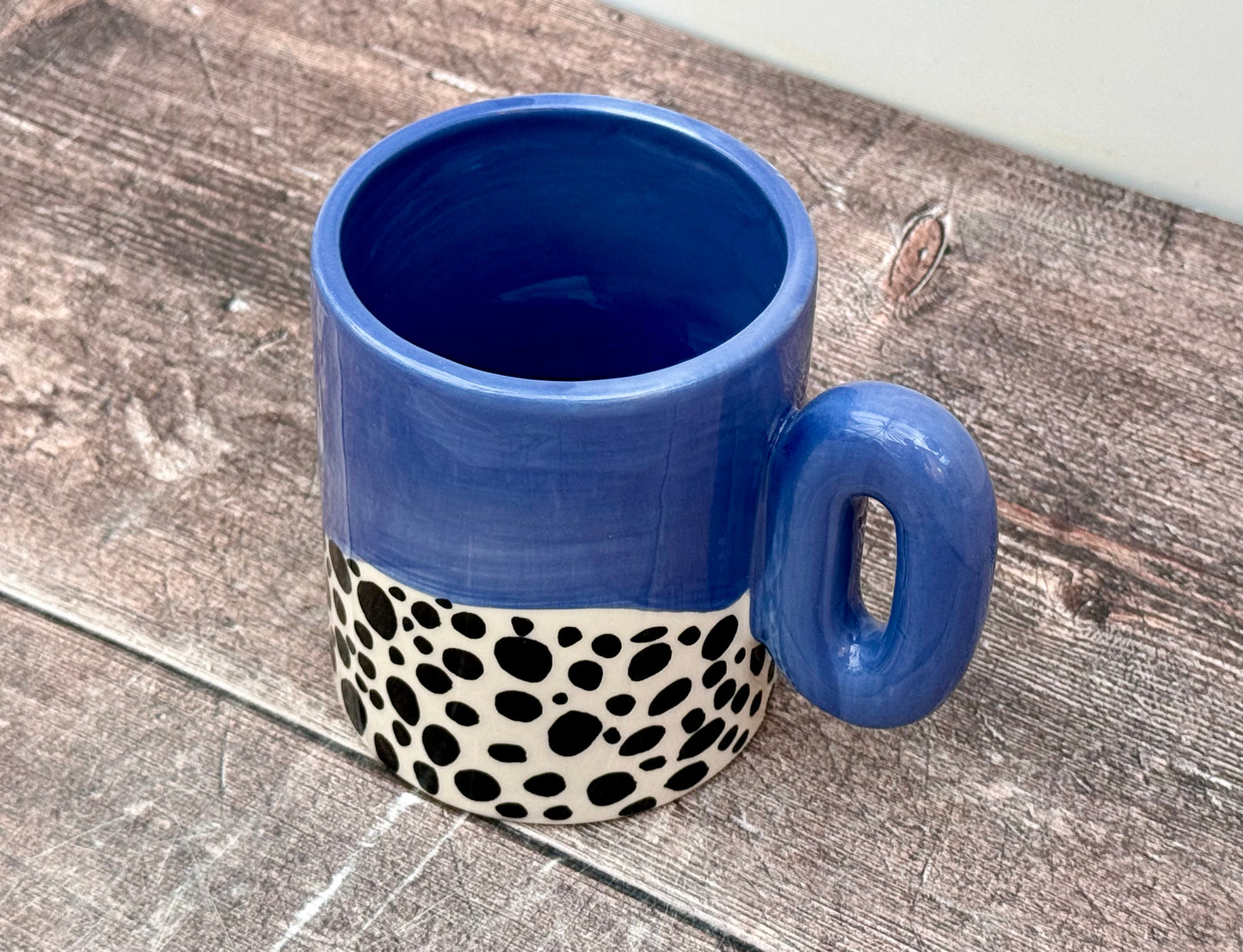 Blue, Black and White Spotted Handpainted Mug