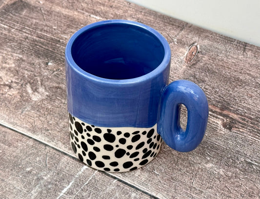 Blue, Black and White Spotted Handpainted Mug