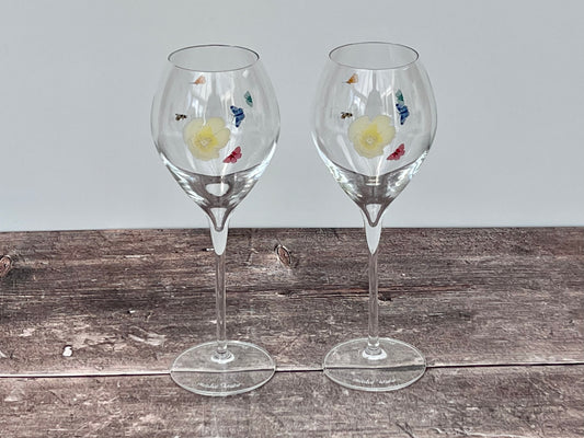 Pair of Perrier-Jouet Mischer Traxler Yellow Flower Champagne Glasses