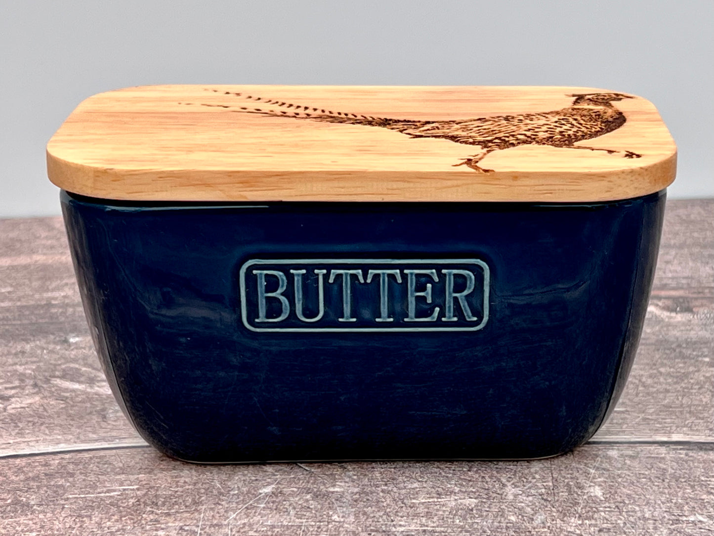 Pheasant Blue Butter Dish