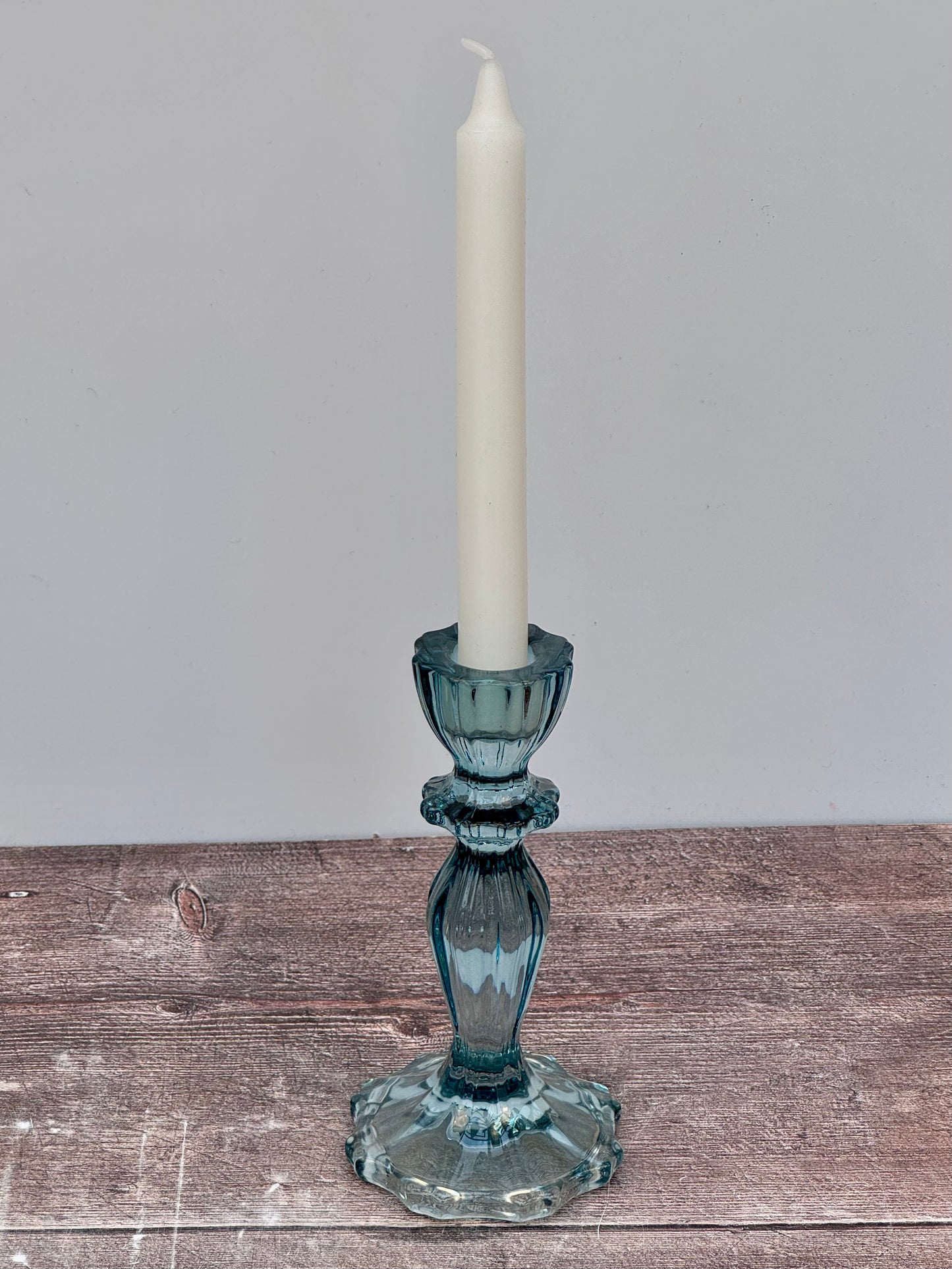 Teal Glass Candlestick, 15.5cm