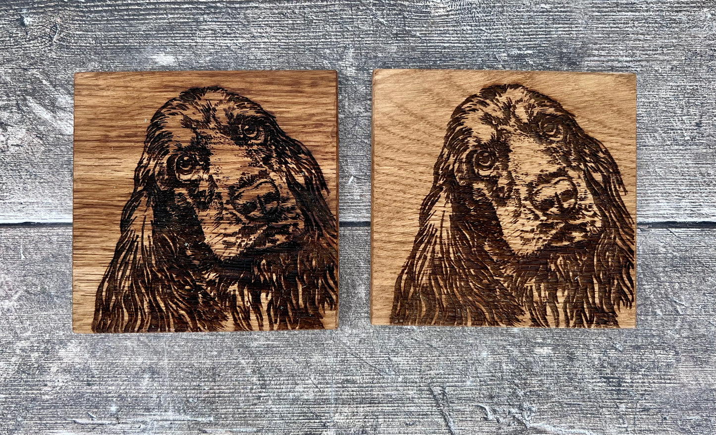 Set of 2 Oak Cocker Spaniel Coasters