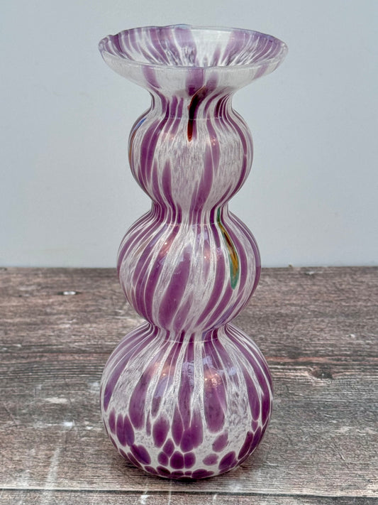 Purple Murano Style Speckled Glass Candlestick, 17cm