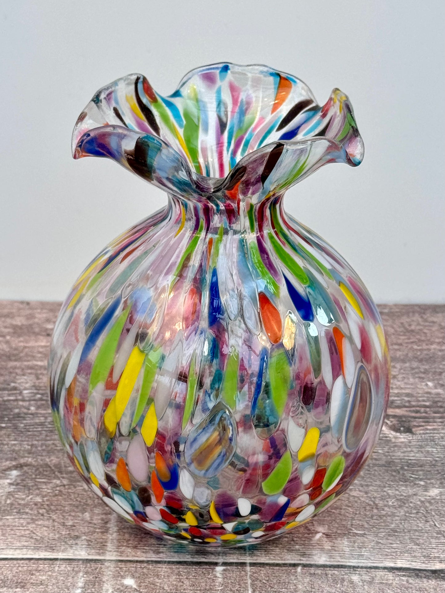 Multi-Coloured Speckled Glass Murano Style Vase, 16cm