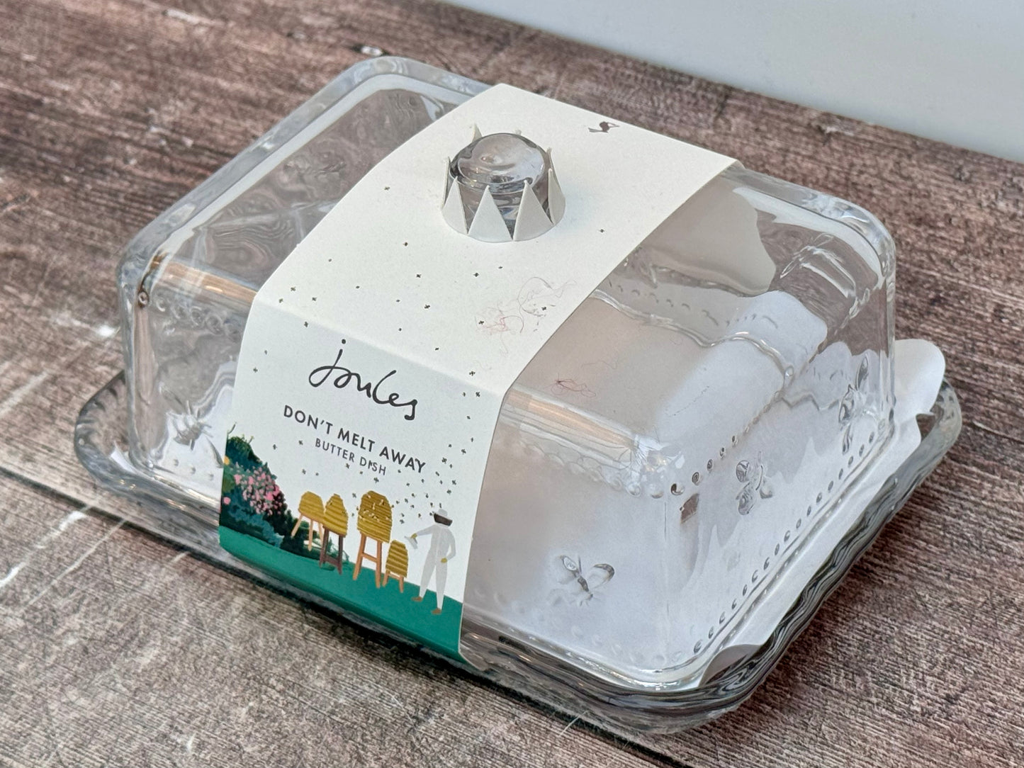 Joules Clear Glass Bee Butter Dish