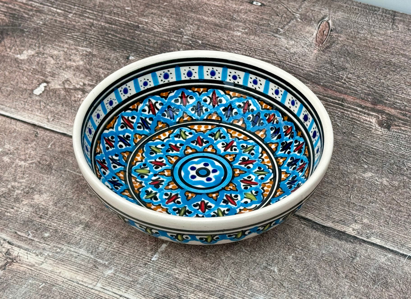 Blue Patterned Bowl with Smooth Rim, 15cm