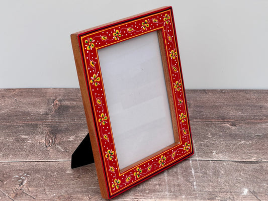 Hand Painted Photo Frame 5’ x 7’ - Red and Yellow (Design 2)