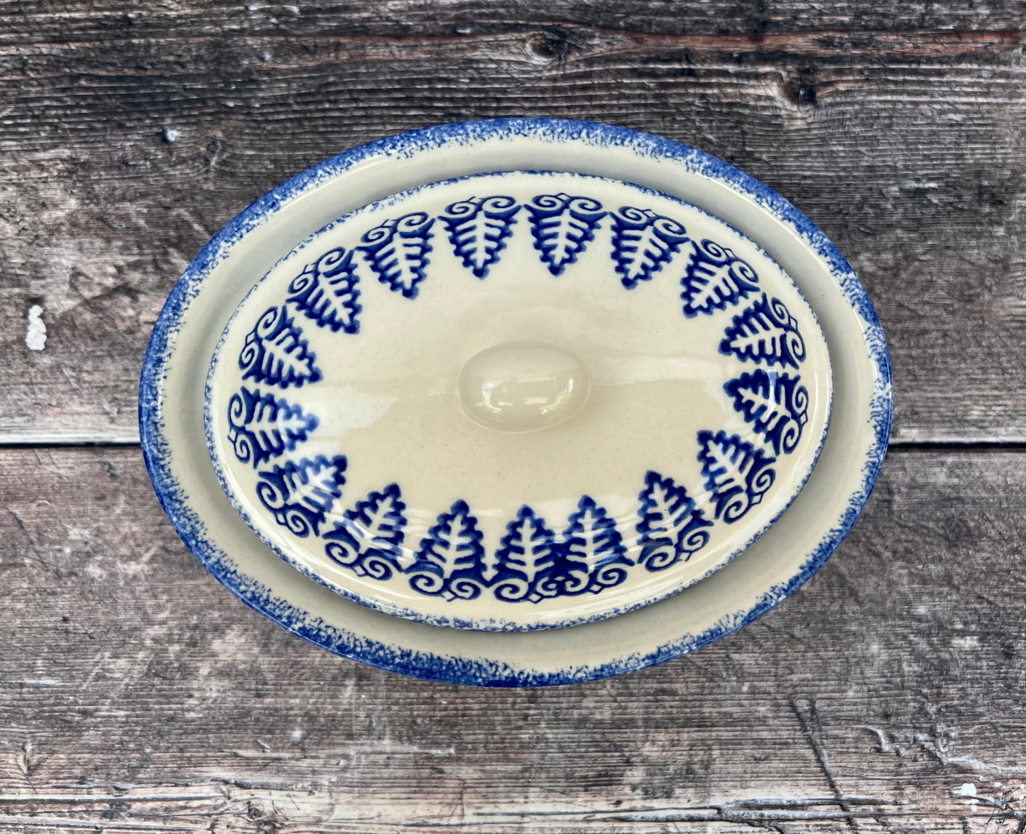 Lacey Blue and White Patterned Butter Dish