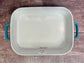 Teal Leaf Patterned Rectangular Baking Dish with Handles, 26.5cm