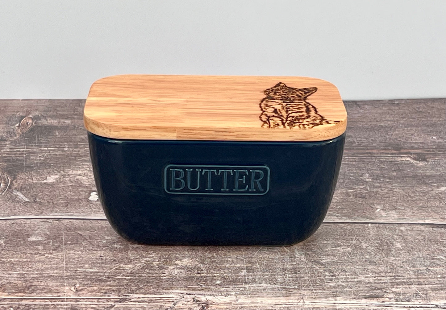 Cat Blue Butter Dish