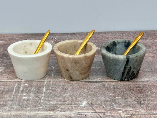 Set of 3 Marble Salt Pots and Spoons