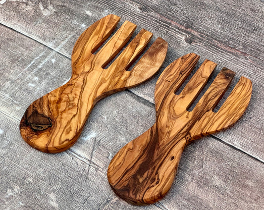 Olive Wood Salad Serving Hands