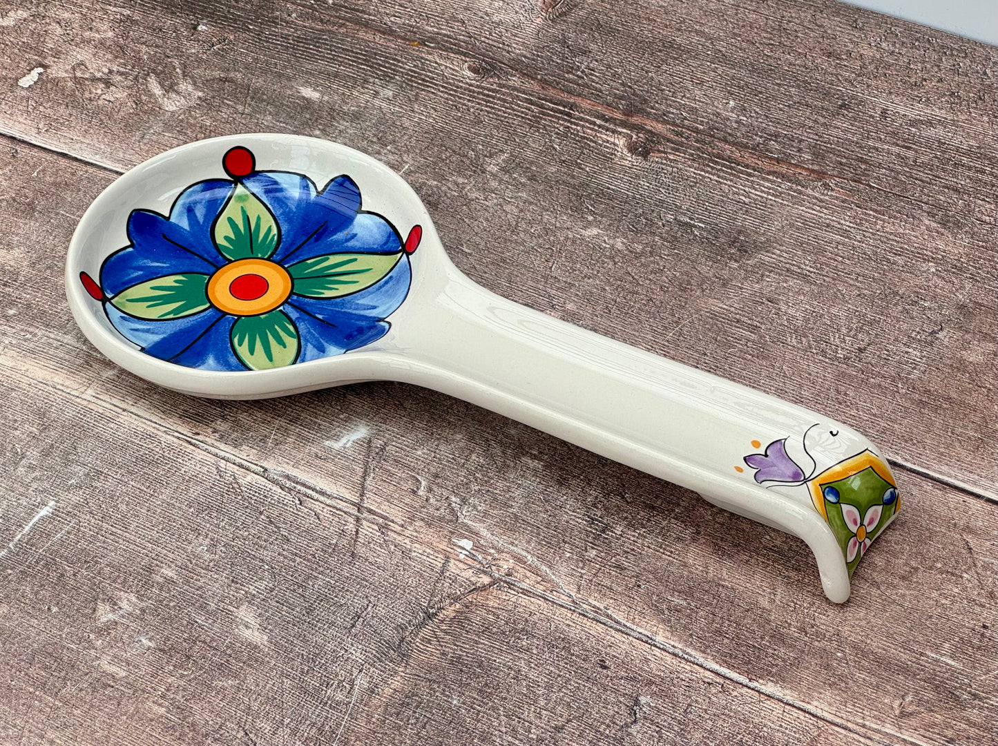 Blue Flower Patterned Spoon Rest, 28cm