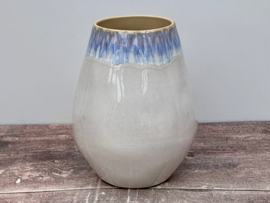 Cream with Blue Design Medium Vase, 20cm