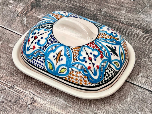 Multi-Coloured Patterned Butter Dish, Design 1