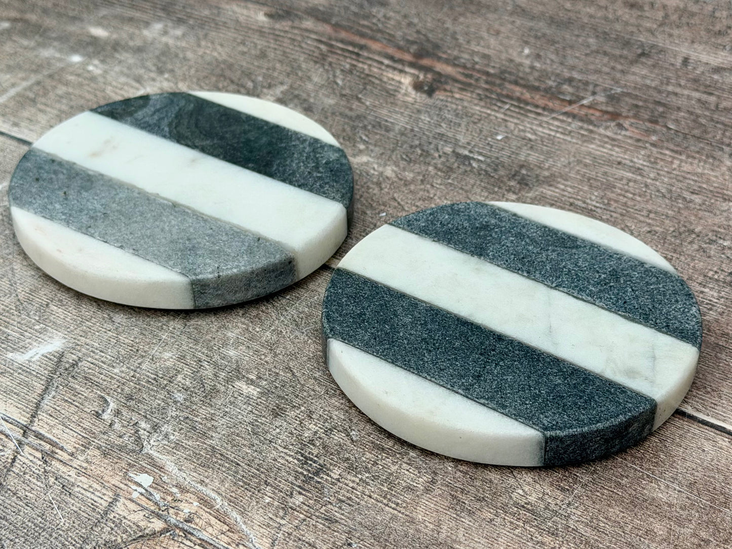 Set of 2 Black and White Marble Coasters
