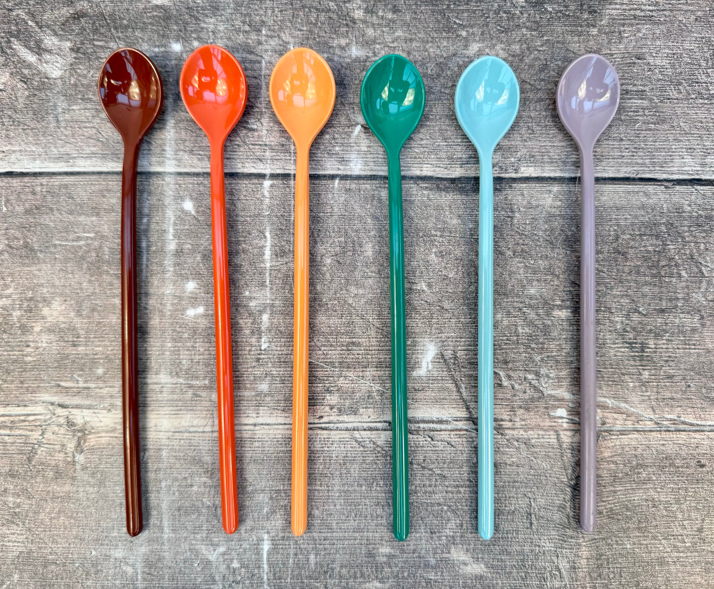 Set of 6 Colourful Plastic Latte Spoons