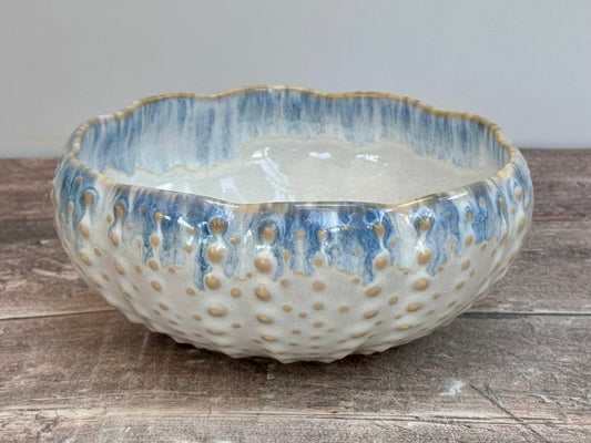 Pale Blue Patterned Dimple Spot Bowl, 17.5cm