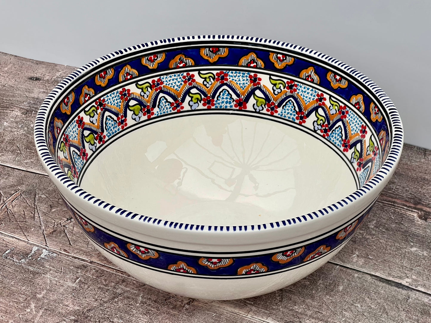 Dark Blue Patterned Deep Serving Bowl, 32cm