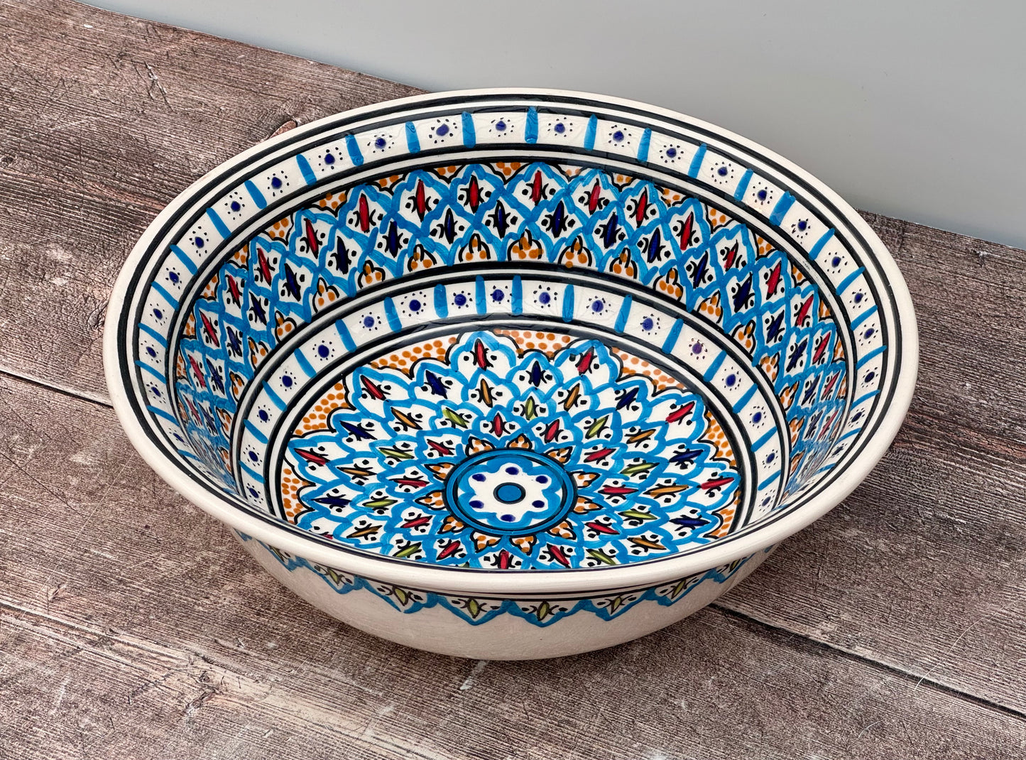 Blue Patterned Deep Serving Bowl, 25cm