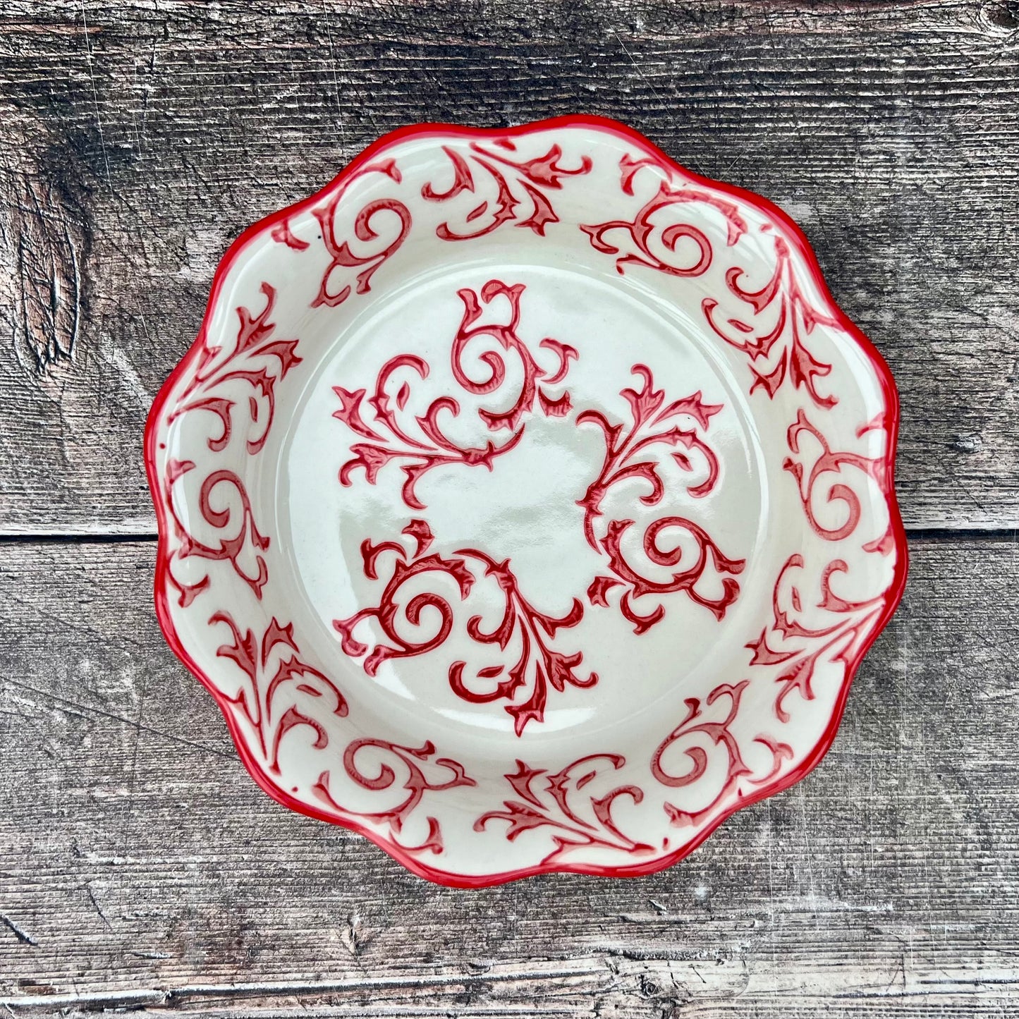 Small Red Swirl Patterned Pie Dish, 14.5cm