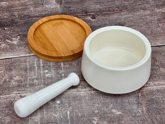 Scandi Home Cream and Wood Pestle and Mortar