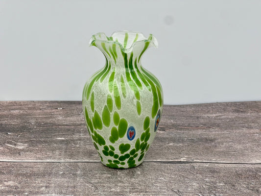 Small Green Speckled Glass Murano Style Vase, 13cm