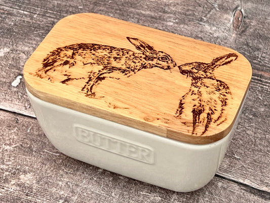 Kissing Hare White Butter Dish