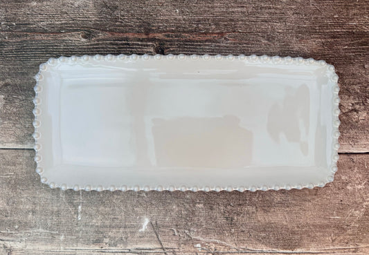 White Beaded Edge Rectangular Serving Plate, 30cm