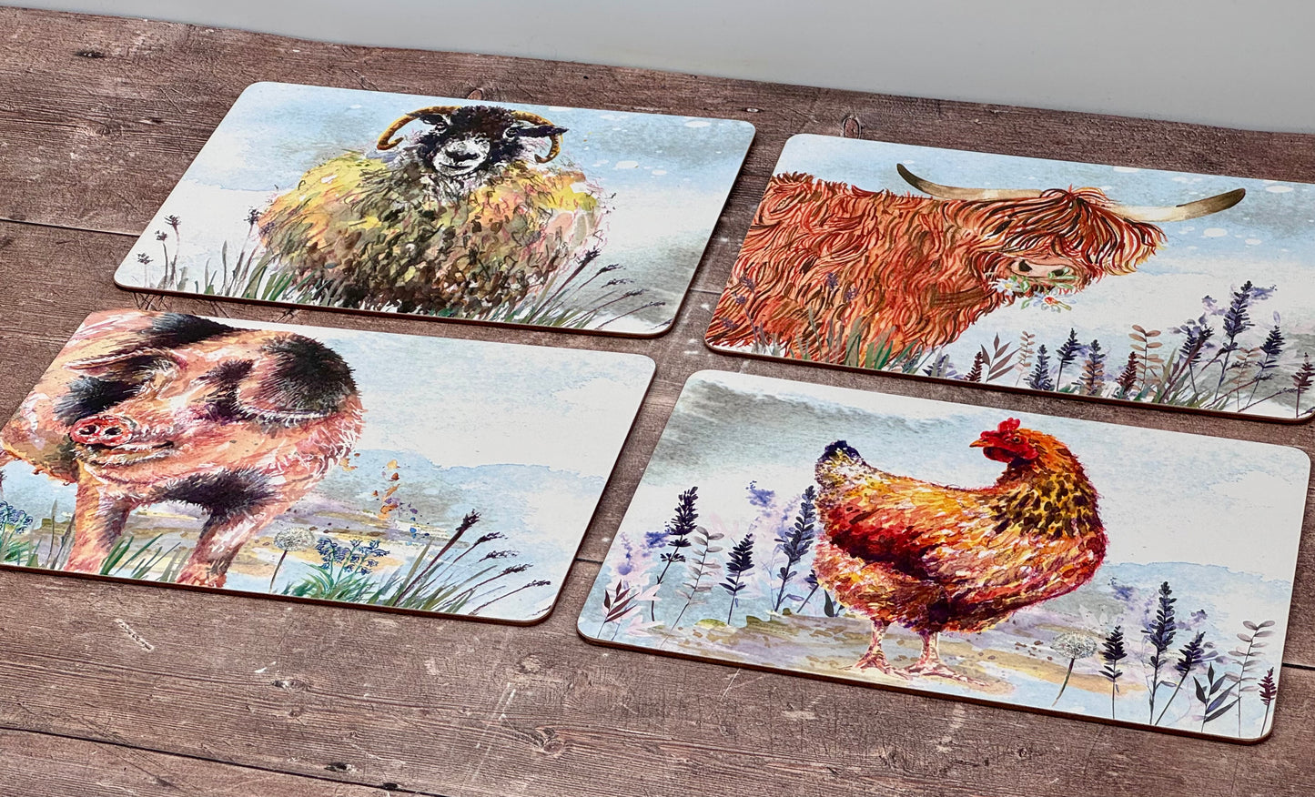 Set of 4 Rectangular Country Animal Placemats