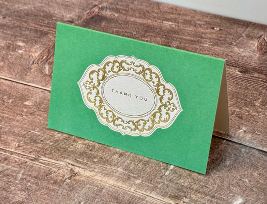 Smythson Set of 10 Green and Gold Thank You Cards