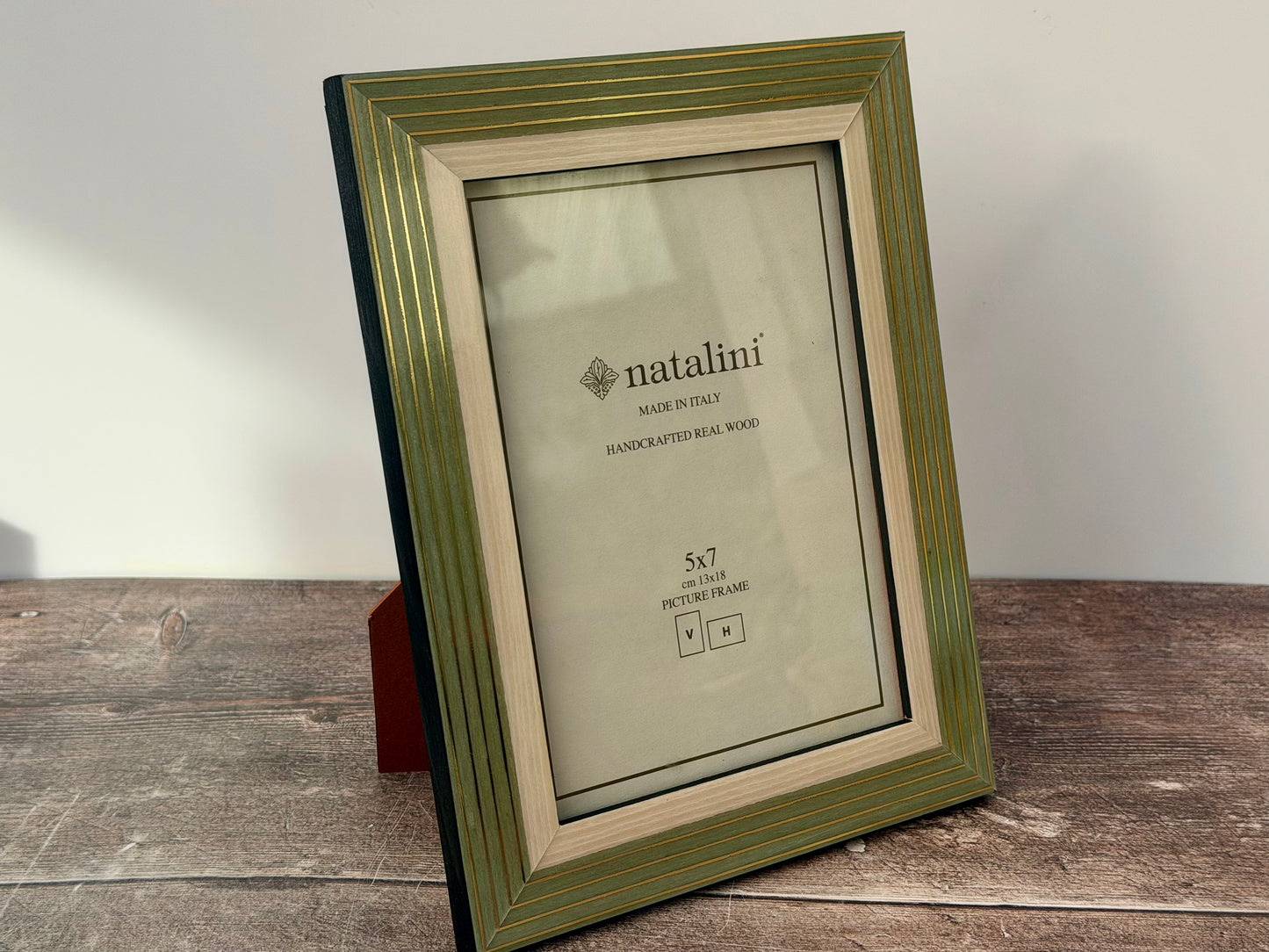 Natalini Green with Gold Stripes Border Photo Frame 5 x 7