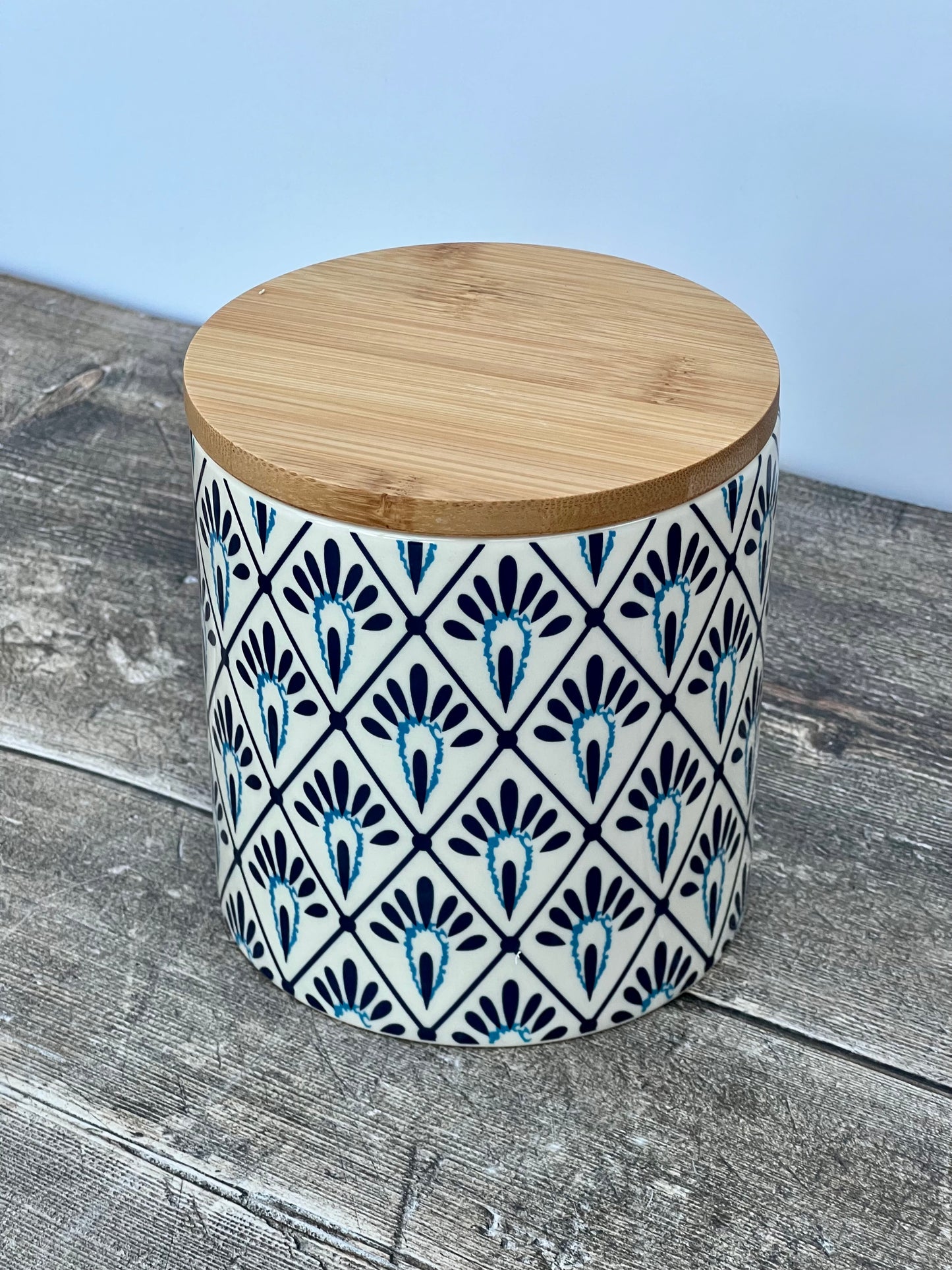 Blue and White Patterned Storage Container, 13cm