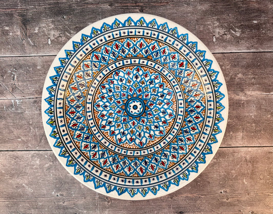 Light Blue Patterned Bowl with Flat Rim, 38cm