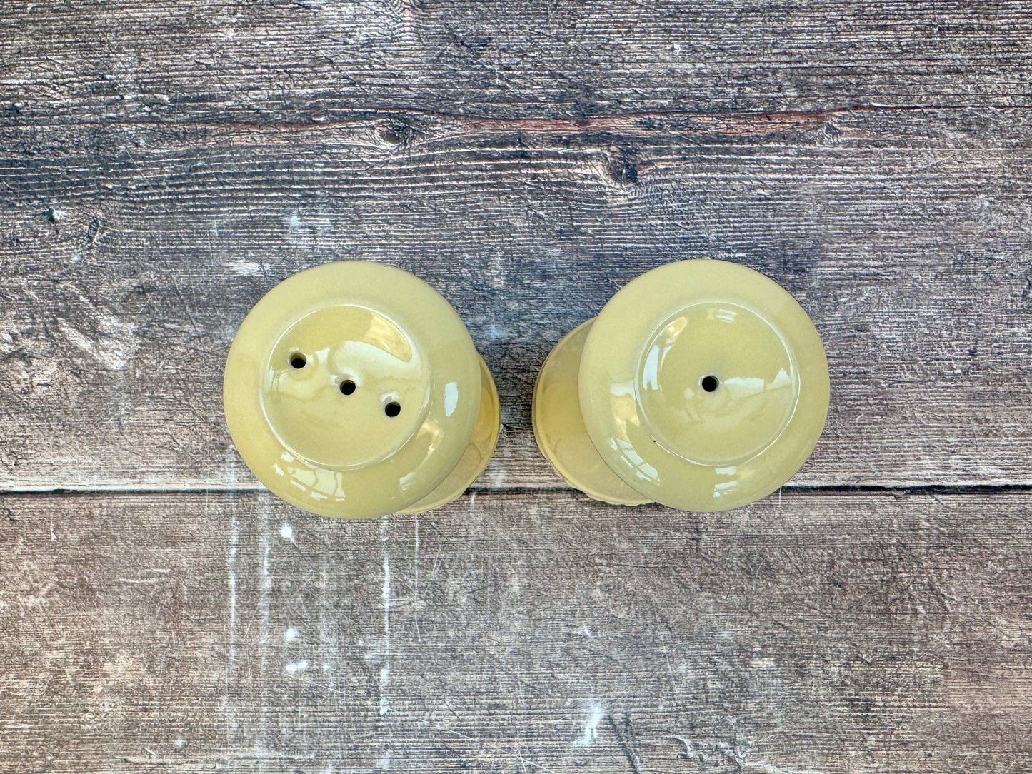 Pale Yellow Le Creuset Salt and Pepper Shakers