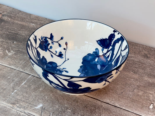 Blue Flower Patterned Serving Bowl, 19.5cm