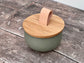 Green Salt Cellar/Pot with Oak Lid, 9cm