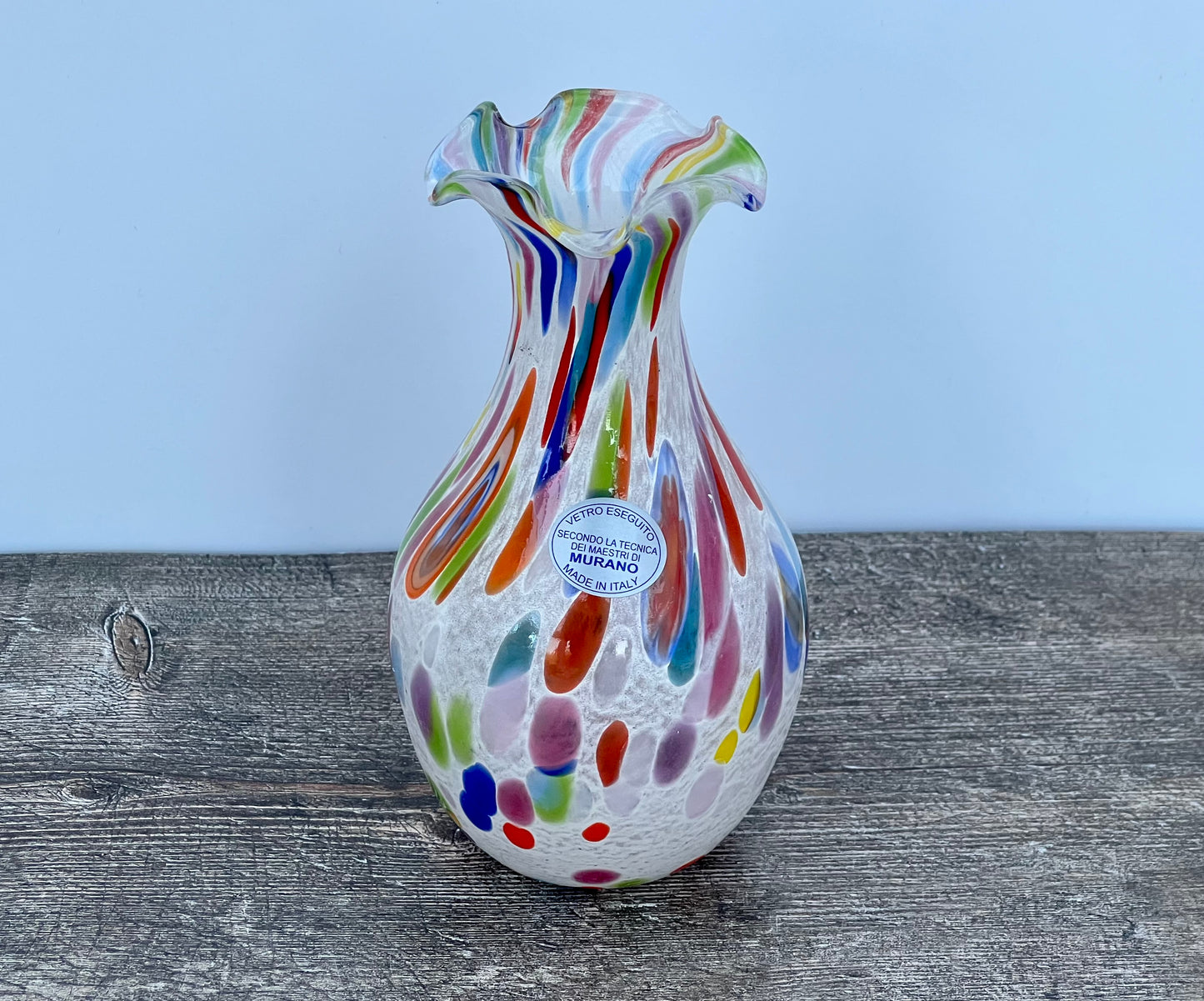 Small Multi-Coloured Speckled Glass Murano Style Vase, 15cm