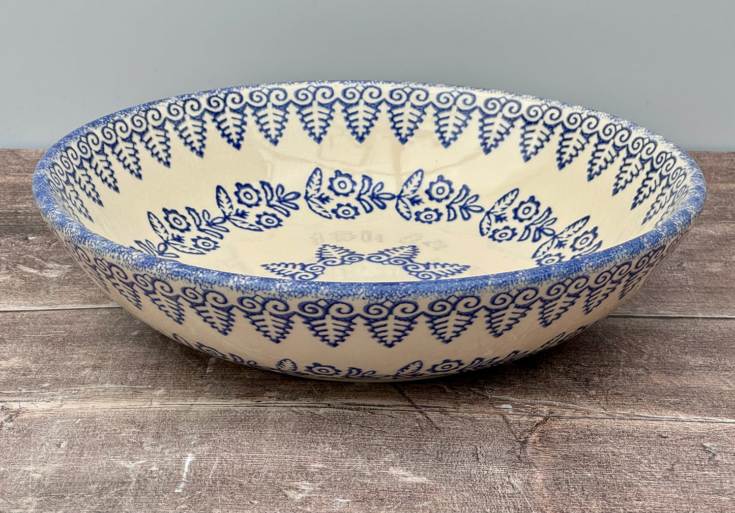 Blue and White Patterned Serving Bowl, 28cm