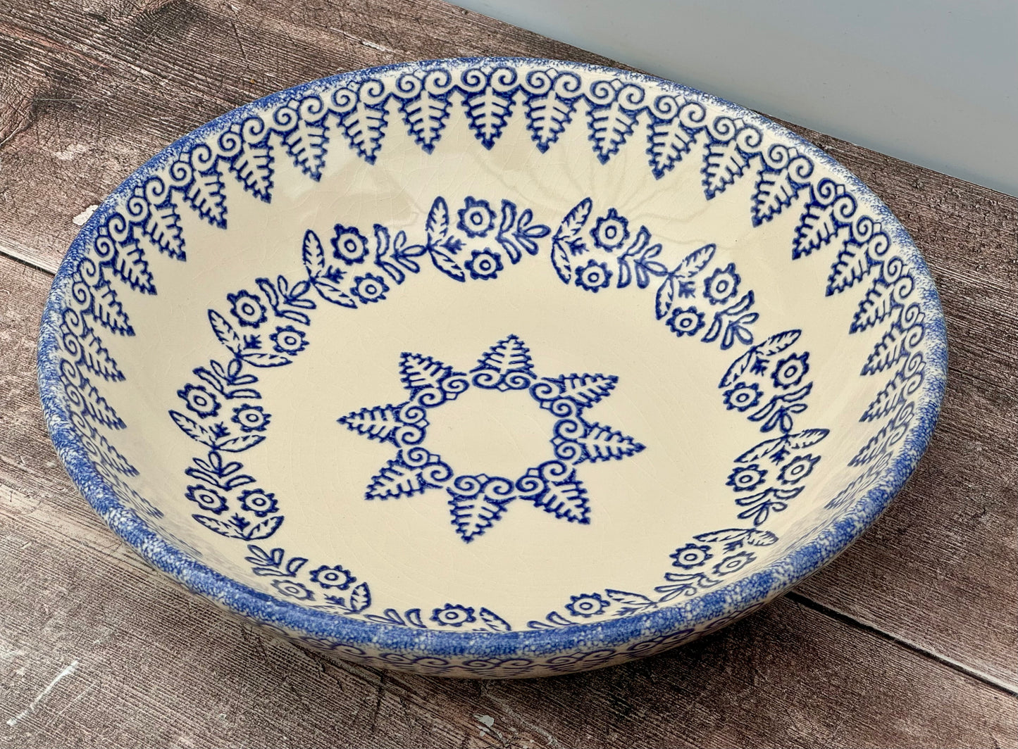 Blue and White Patterned Serving Bowl, 28cm