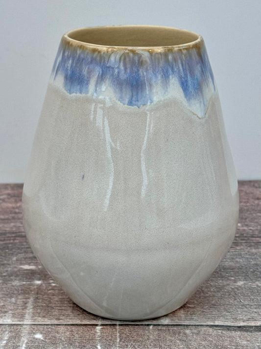 Cream with Blue Design Small Vase, 15cm