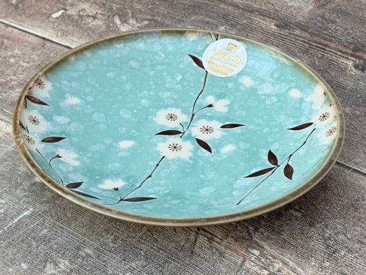 Tokyo Design Studio Turquoise Sakura / Cherry Blossom Flower Patterned Plate, 19.5cm