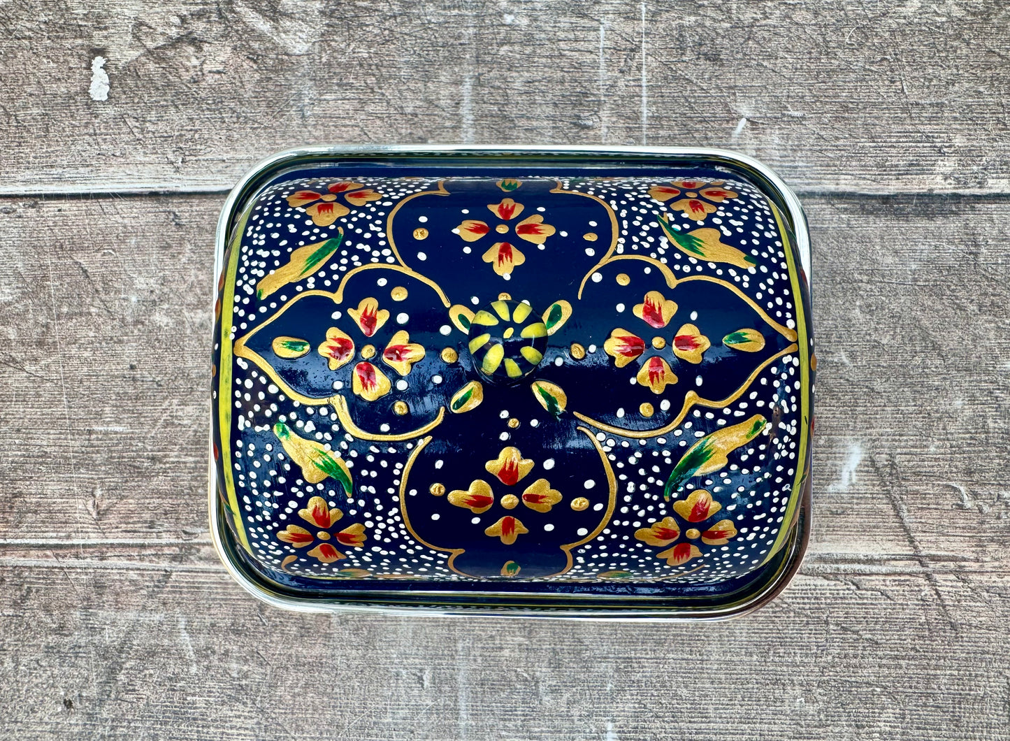 Handpainted Navy Patterned Butter Dish