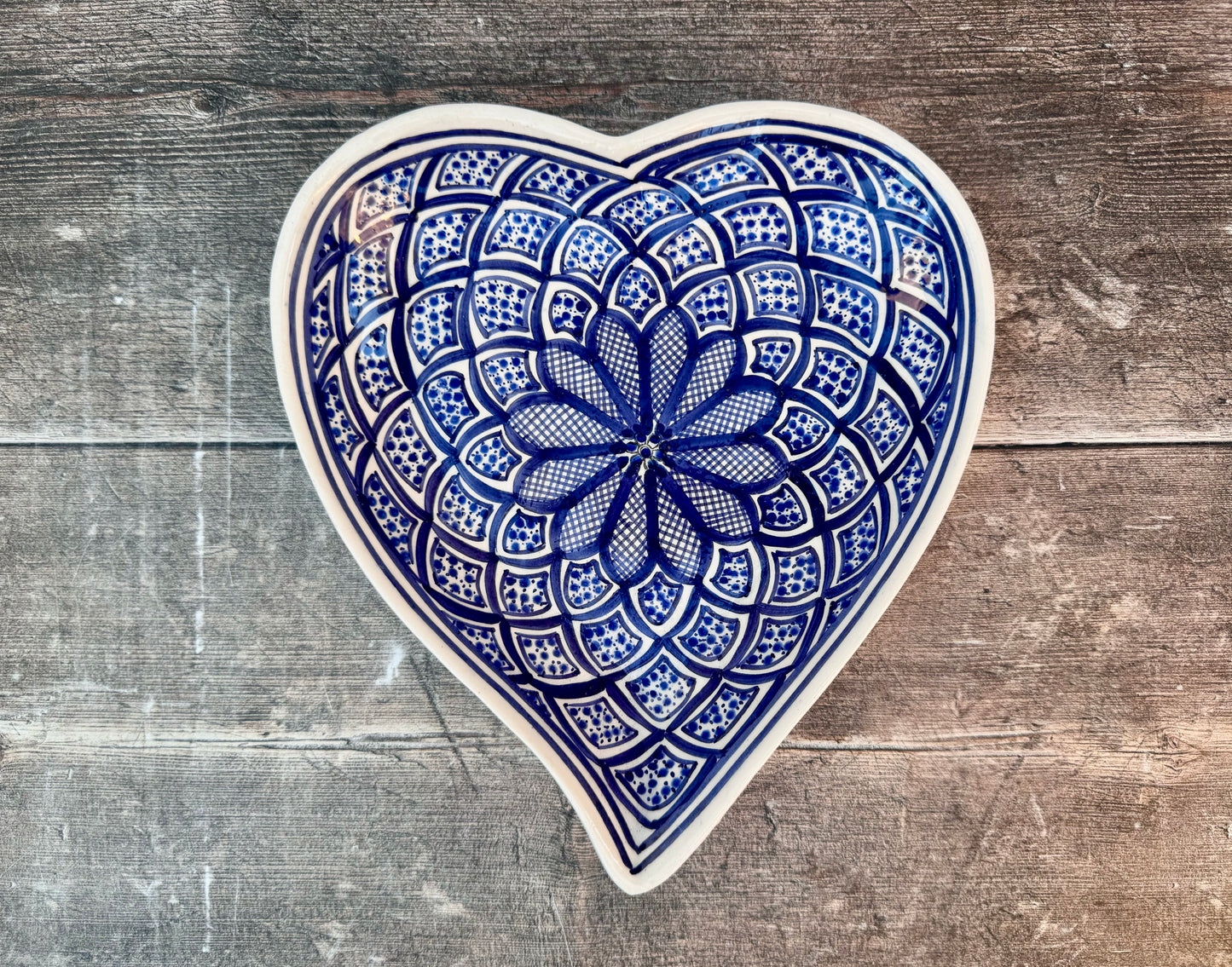 Blue and White Patterned Heart Shaped Plate, 24cm