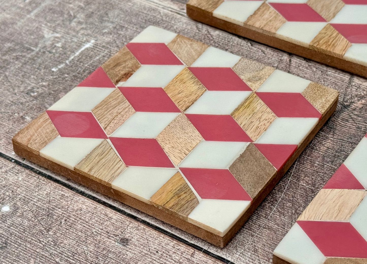 Set of 4 Pink Patterned Coasters