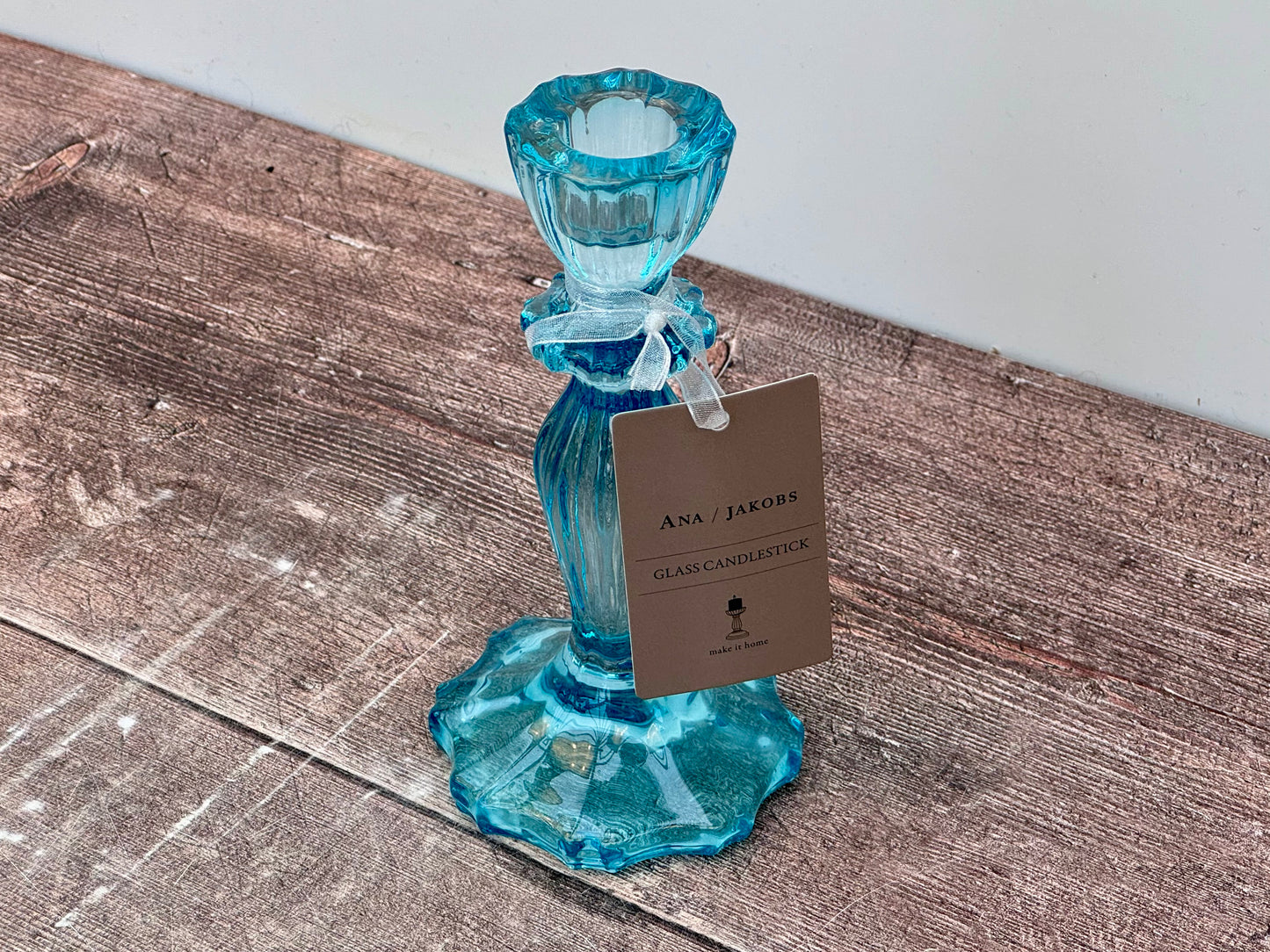 Blue Glass Candlestick, 15.5cm