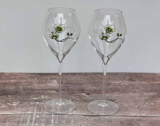 Pair of Perrier-Jouet Green Flower Champagne Glasses, 28.5cl