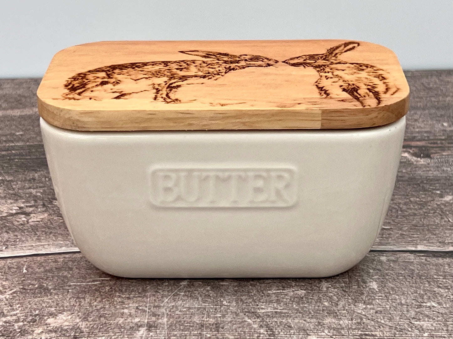 Kissing Hare White Butter Dish