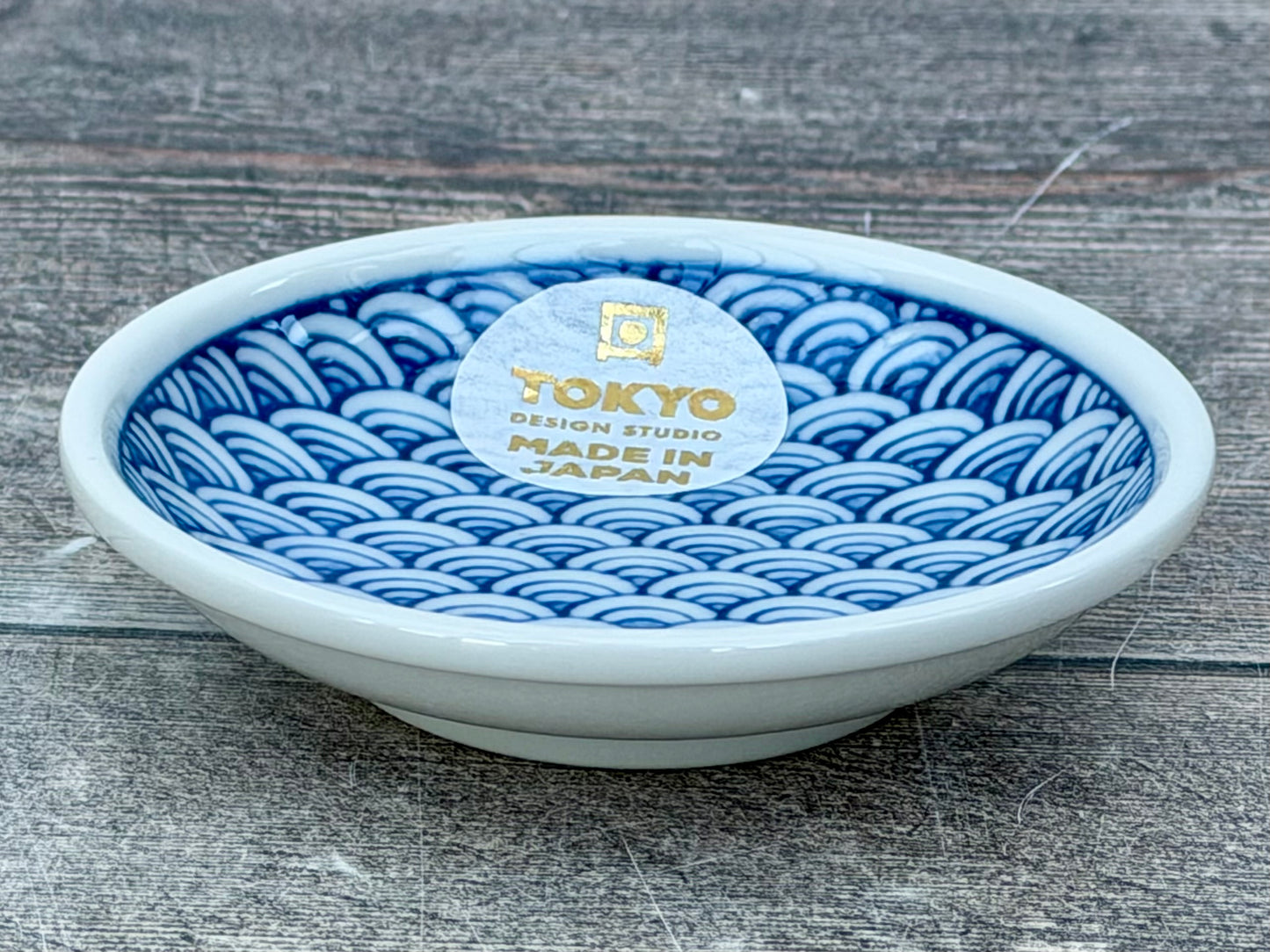 Tokyo Design Studio Blue and White Wave Patterned Dipping Bowl, 9.5cm